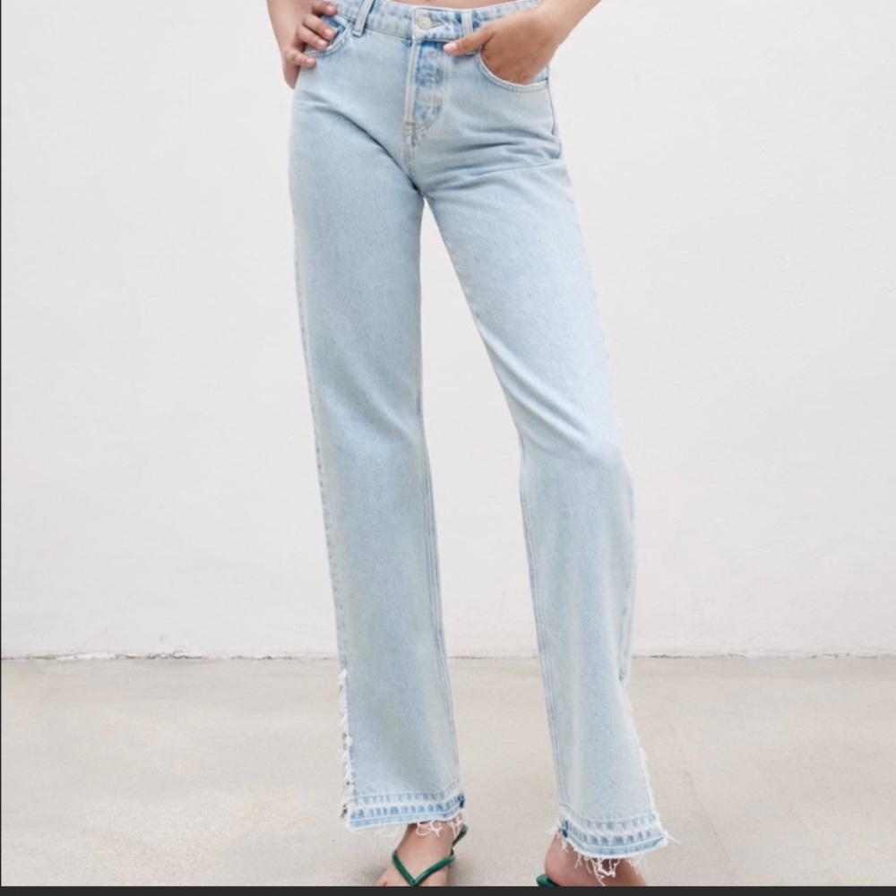 Zara Full Length Jeans with Slit Hem - Light Blue
